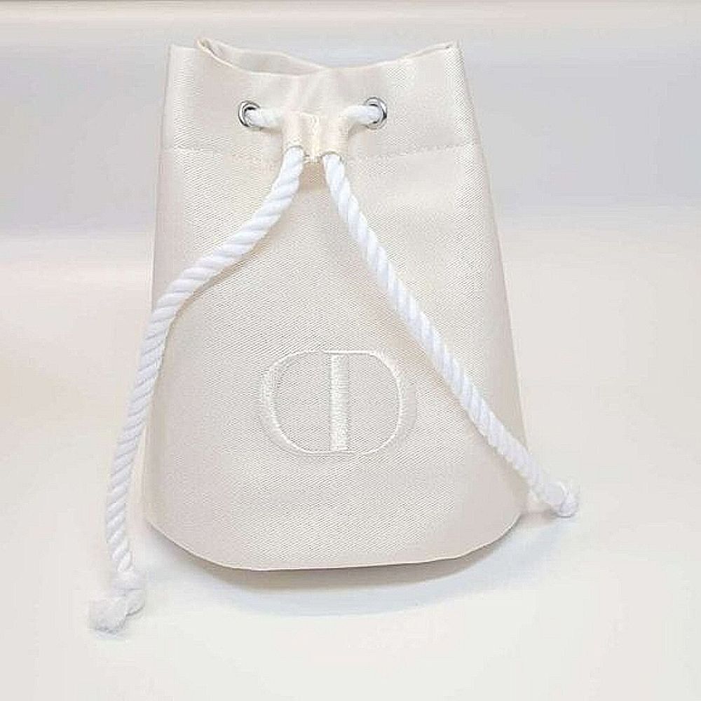 Christian DIOR Women's Ivory White New Lyocell Drawstring Makeup Cosmetic Bag